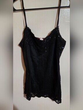 Silvergate Vintage Sequin Black Lace Tank Top Size Large
